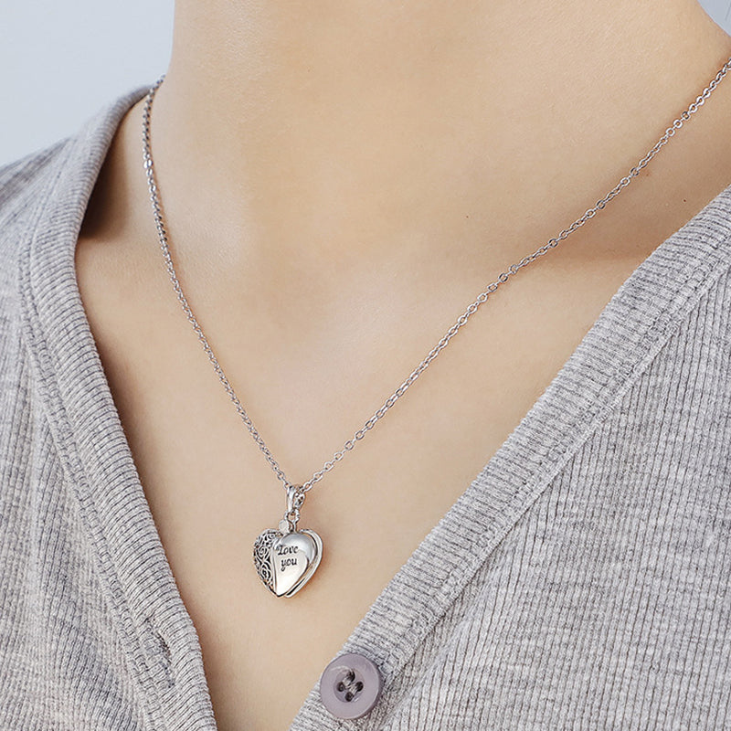 Love Heart Locket Necklace For Couples, Heart Photo Locket Necklace - Oarse
