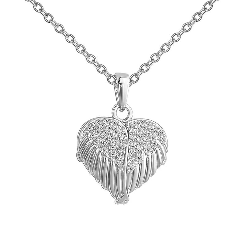 Angel Wing Locket Necklace Personalised Heart Locket With Photo Inside - Oarse