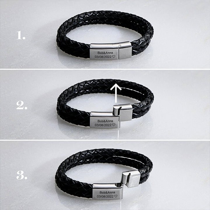 Custom Name Bracelets, Mens Leather Bracelet Engraved - Oarse