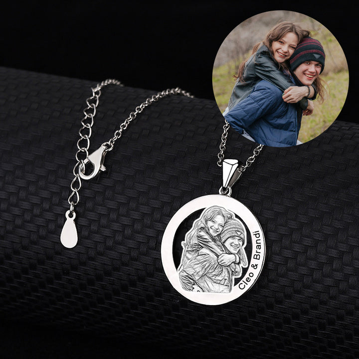 Sterling Silver Engraved Necklace Custom Picture Necklace For Her Him - Oarse