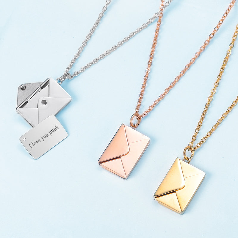 Envelope Locket Engraved Jewelry, Custom Engraved Necklace for Her - Oarse