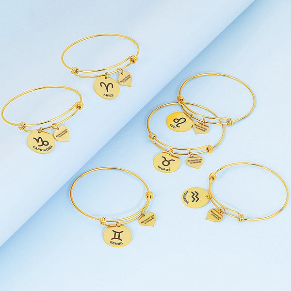 12 Constellation Custom Engraved Cuff Bracelet, Adjustable Engraved Bangle Bracelet - OARSE