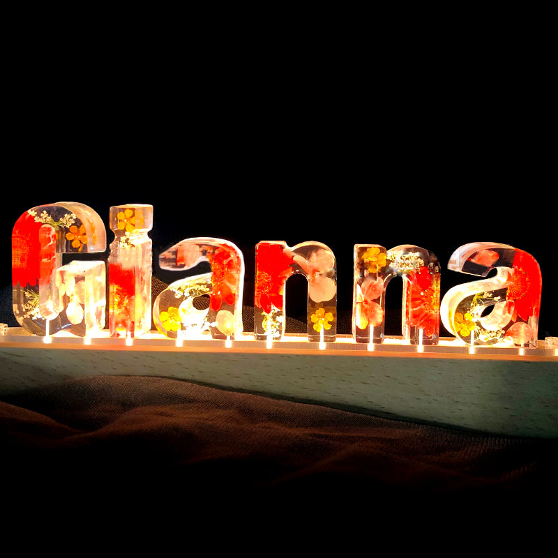 Personalized Name Lamp With Real Flower, Flower Night Light For Couple, Parents - Oarse