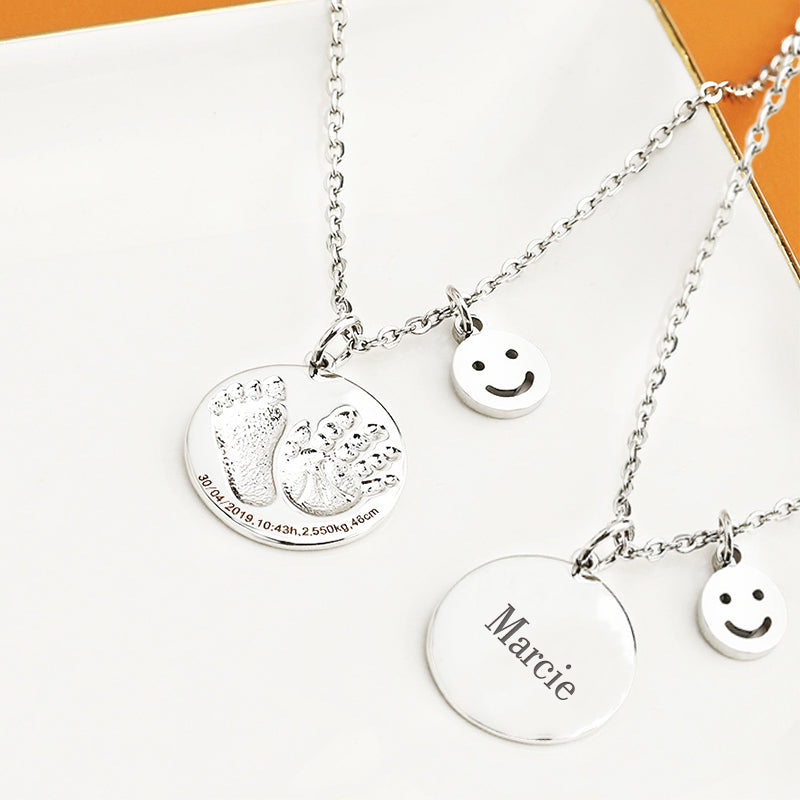 Baby Birth Card Name Engraved Necklace, Smile Personalized Memorial Jewelry - Oarse