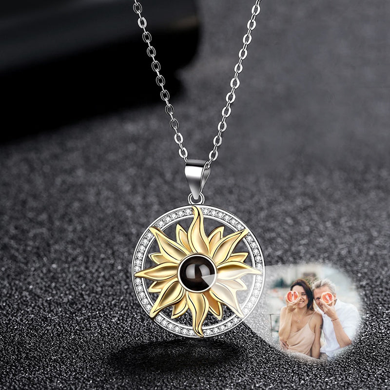 Valentines Day Gifts For Her Sunflower Custom Hidden Photo Sunflower Necklace - Hidden Forever Sterling Silver