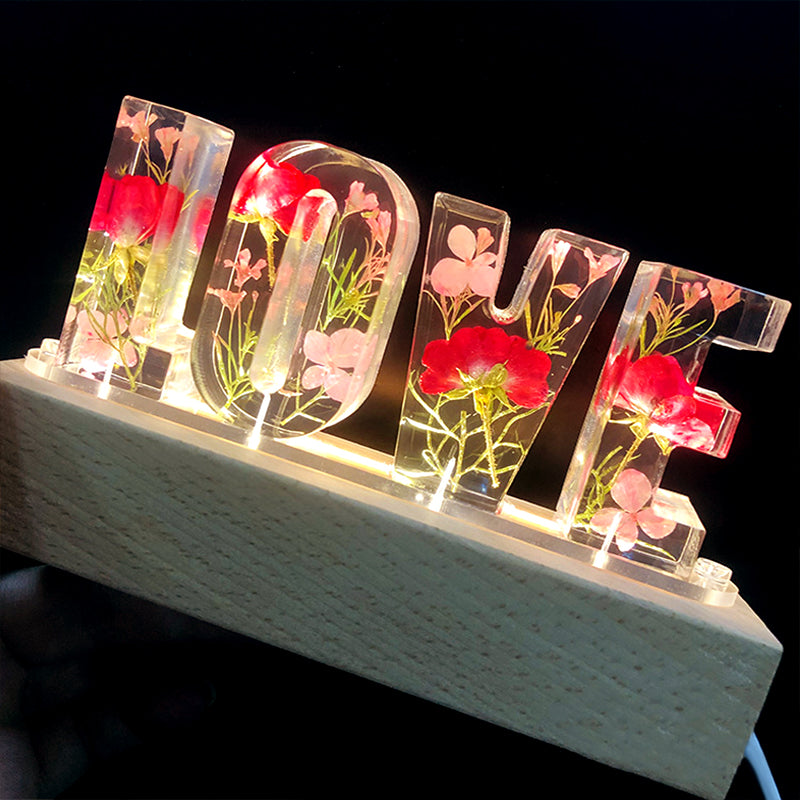 Roses And Epoxy Resin Night Lamp, Name Night Light - Oarse