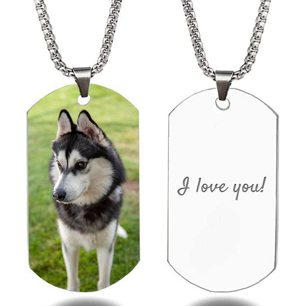 Custom Dog Tag Necklace with Picture Personalized Photo Engraved Necklace for Pet Lovers - OARSE