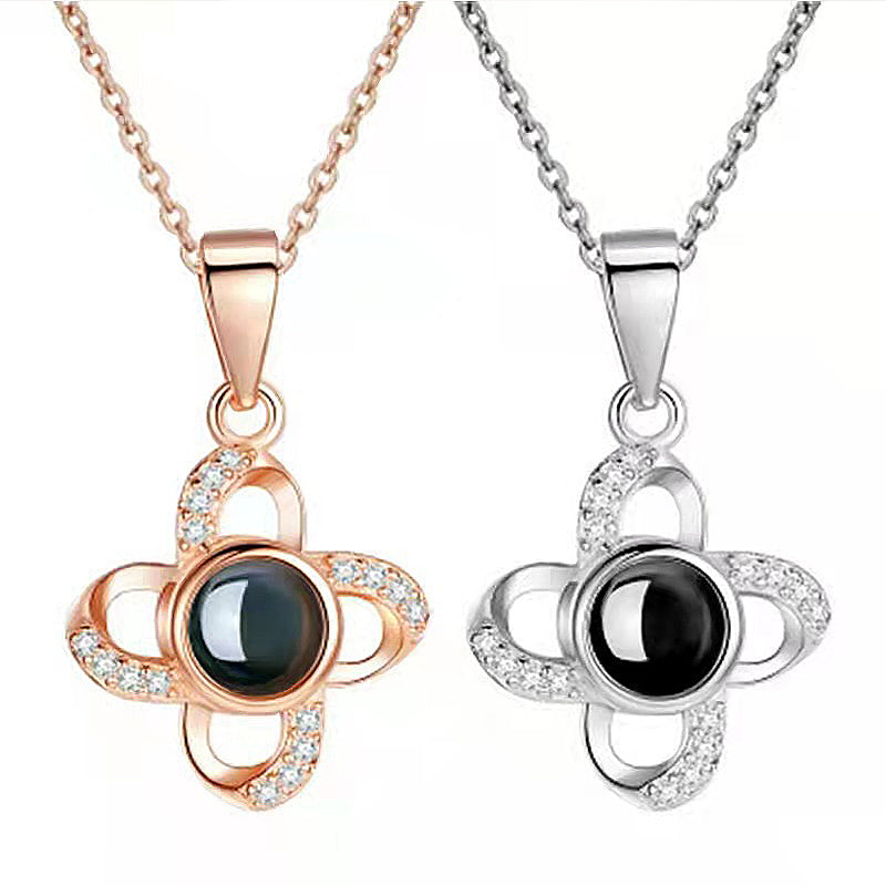 Personalised Photo Projection Necklace, Four Leaf Clover Photo Projection Pendant - Oarse