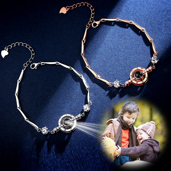 Round Shape Personalized Photo Projection Bracelet 925 Silver, Anniversary Jewelery For Her - Oarse
