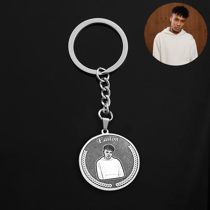Sterling Silver Medallion Photo Keychain, Personalized Keychain Gifts - Oarse