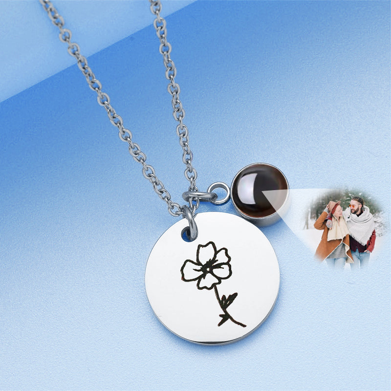 Projection Necklace Photo,Disc Necklace Birthday Flower Custom Made Necklace - Oarse
