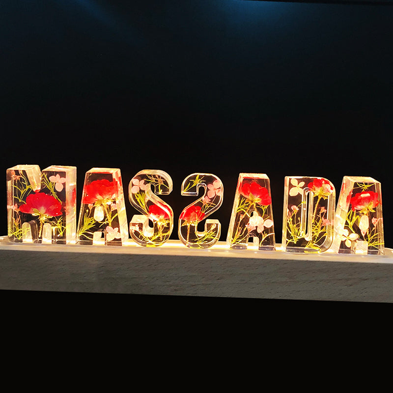 Roses And Epoxy Resin Night Lamp, Name Night Light - Oarse