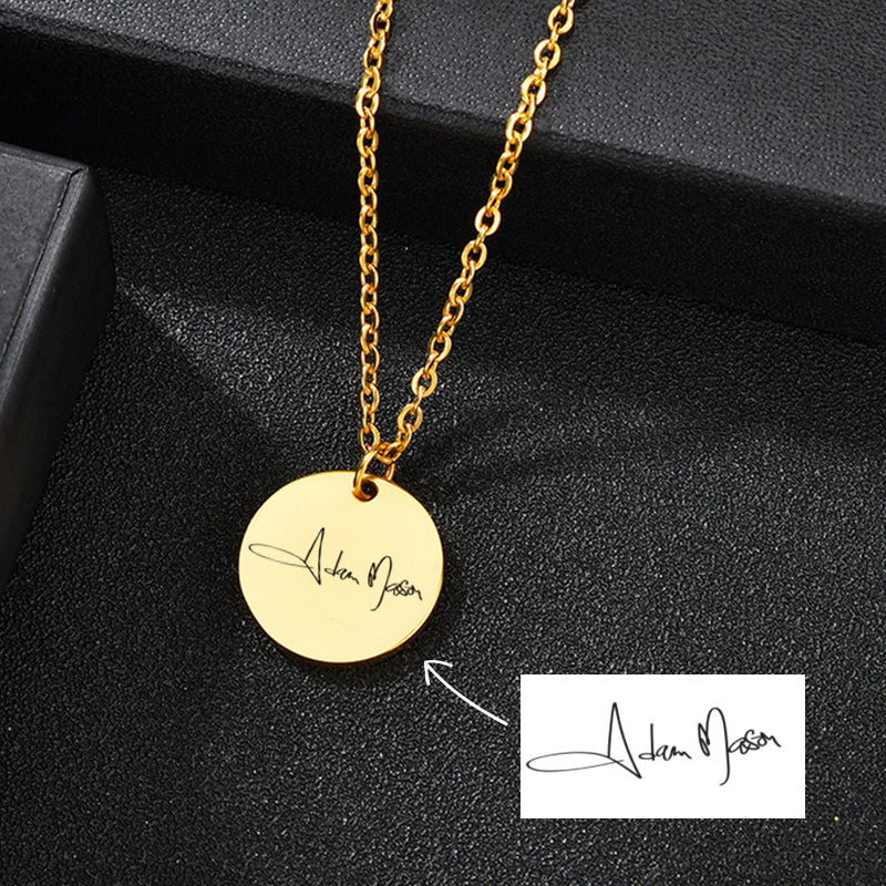 Custom Handwriting Signature Necklace, Personalized Disc Necklace Thumbprint Necklace - Oarse