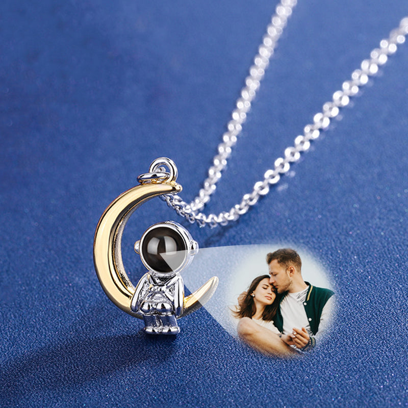 Custom Astronaut Pendant Photo Projection Necklace Couple 925 Sterling Silver Moon And Star Necklace - Oarse