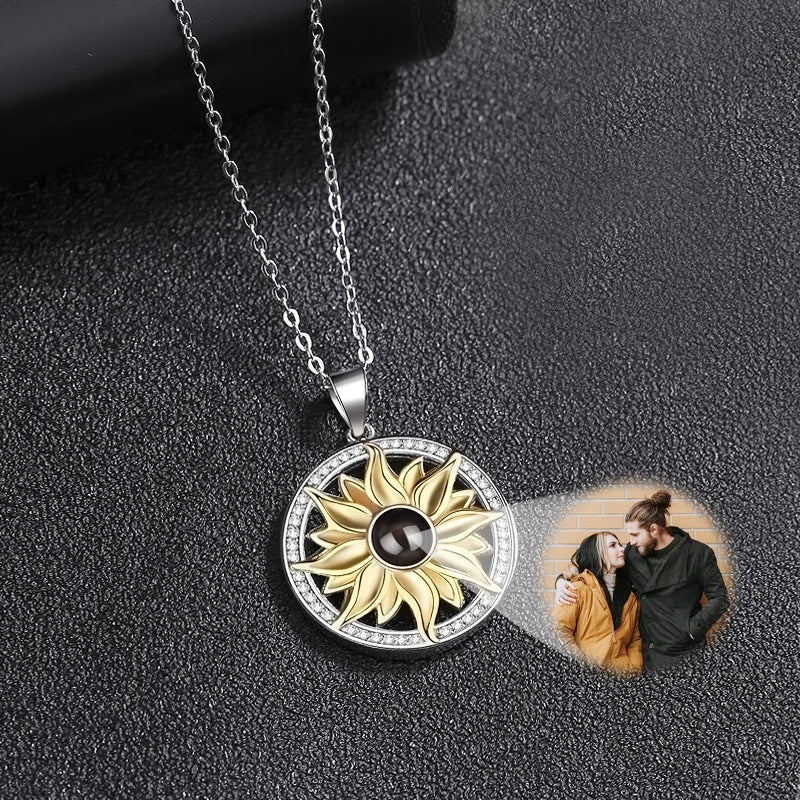 Personalised Projection Photo Necklace Sunflower Photo Projection Necklace - Oarse