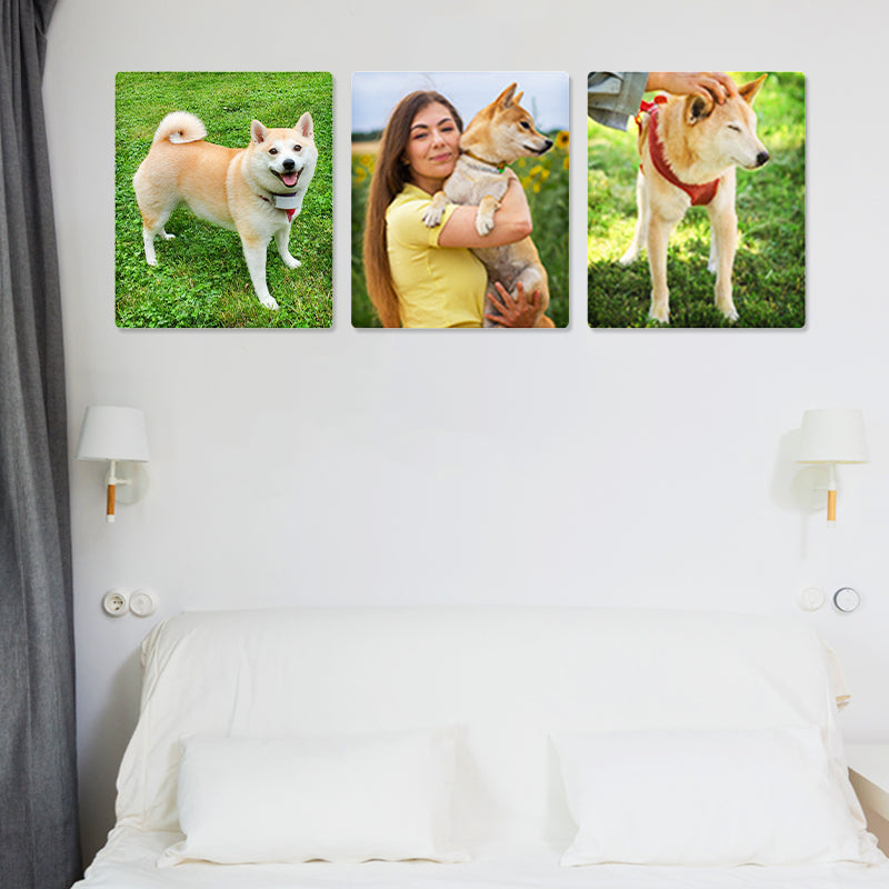 3 Panels Custom Pet Portrait Canvas with Original Photo Personalized Framed Wall Art Set - OARSE