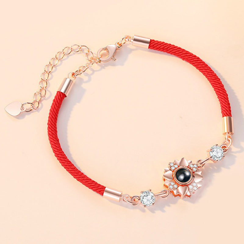 Sunflower Personalized Photo Projection Bracelet Braided Rope Bracelet - Oarse
