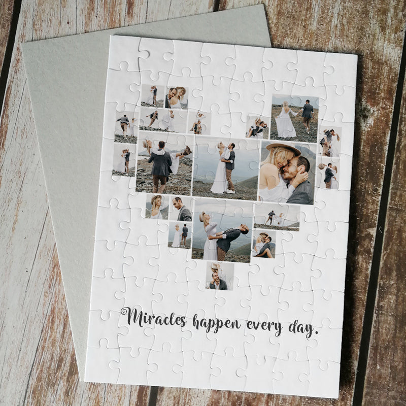 Custom Wooden Puzzles Heart Multi Photo Jigsaw Puzzle For Couple Family Photo Puzzle - Oarse