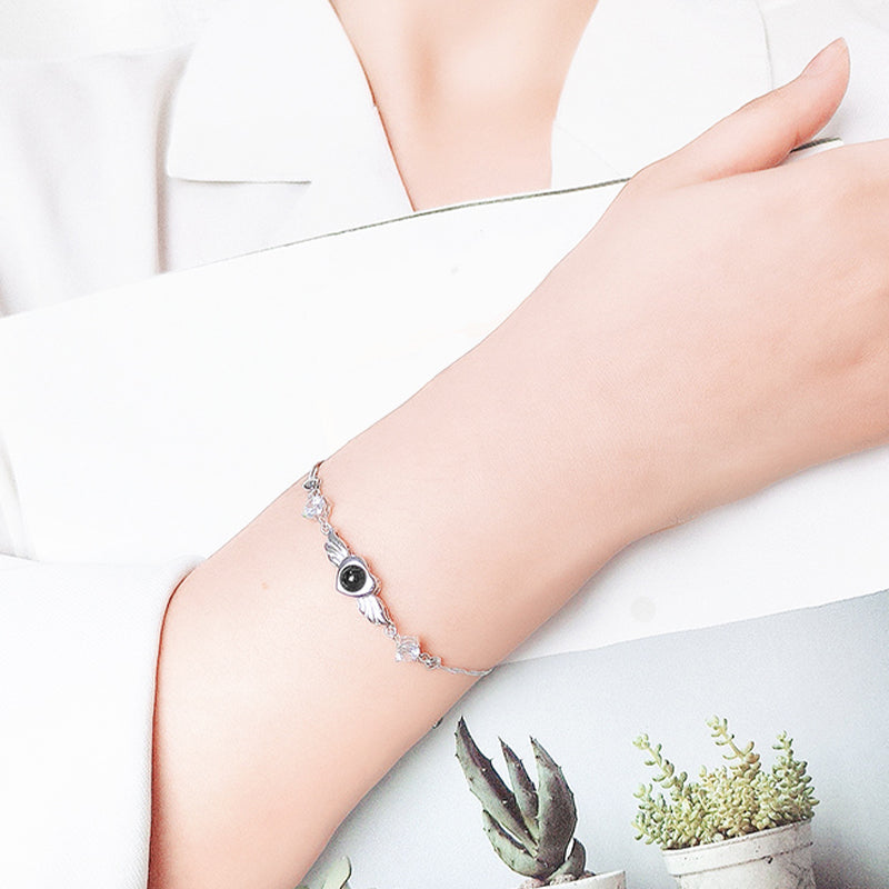 Angel Wings Photo Projection Bracelet, Personalized Sterling Silver Bracelet For Girlfriend - Oarse