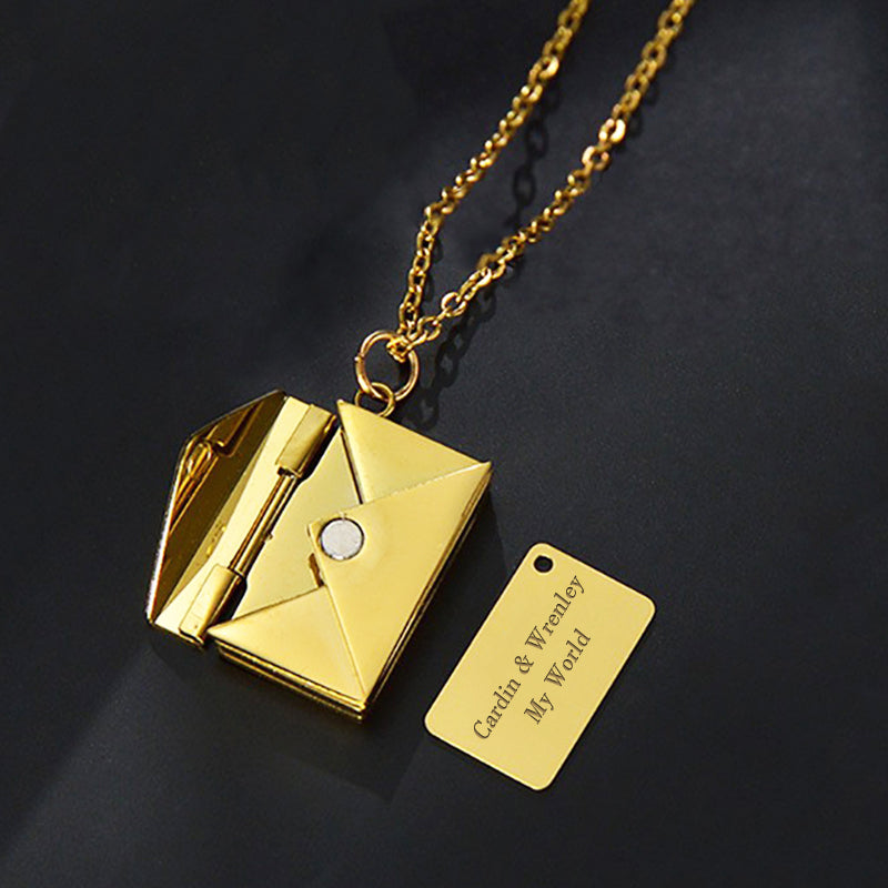 Envelope Locket Engraved Jewelry, Custom Engraved Necklace for Her - Oarse