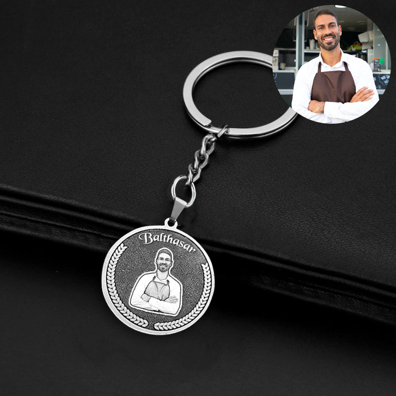 Sterling Silver Medallion Photo Keychain, Personalized Keychain Gifts - Oarse