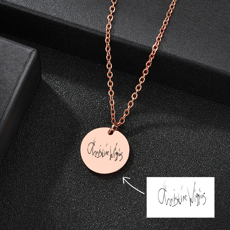 Custom Handwriting Signature Necklace, Personalized Disc Necklace Thumbprint Necklace - Oarse