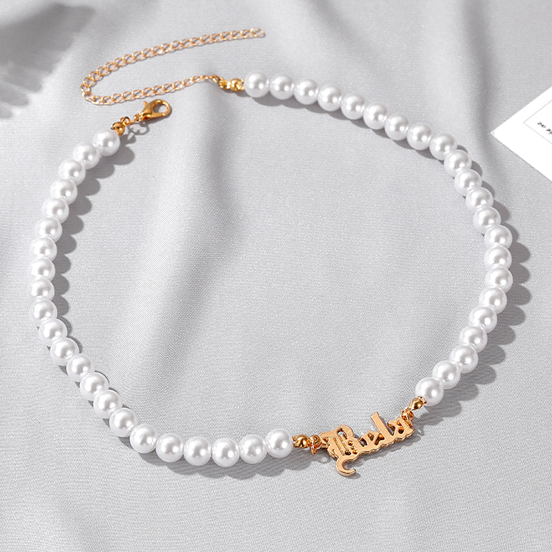 Pearl Name Necklace Custom Name Chain - Oarse