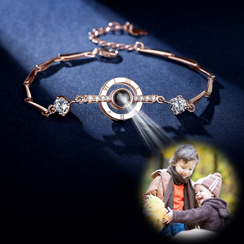Round Shape Personalized Photo Projection Bracelet 925 Silver, Anniversary Jewelery For Her - Oarse