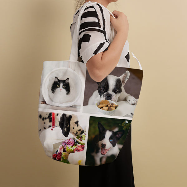 Custom Collage Pet Photo Canvas Tote Bag - Oarse