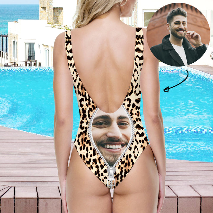 Custom Leopard Zipper Women Funny One Piece Swimsuit - Oarse