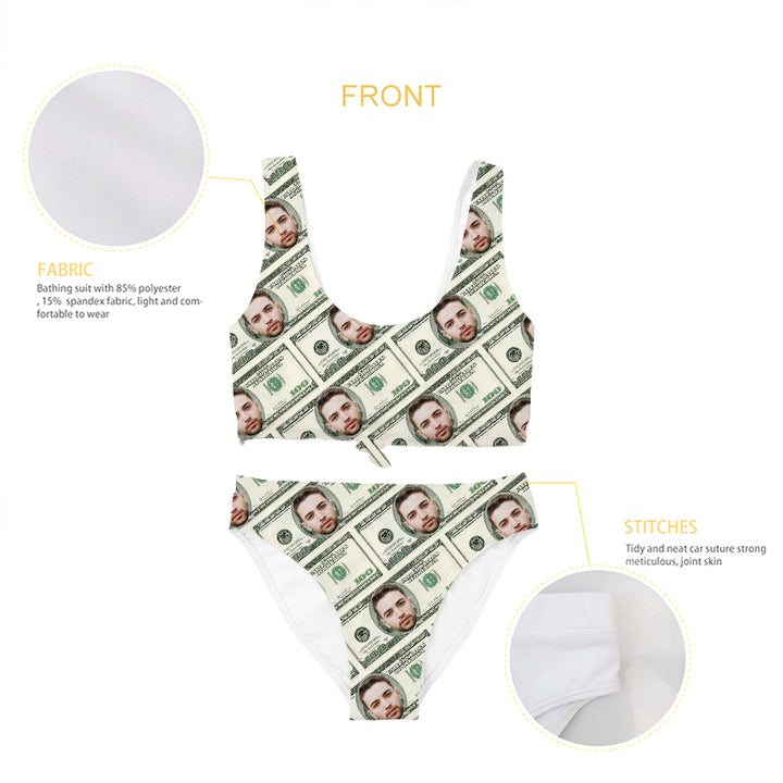 Money Swimsuit With Face Printed On It, Plus Size Two Piece Bathing Suits - Oarse