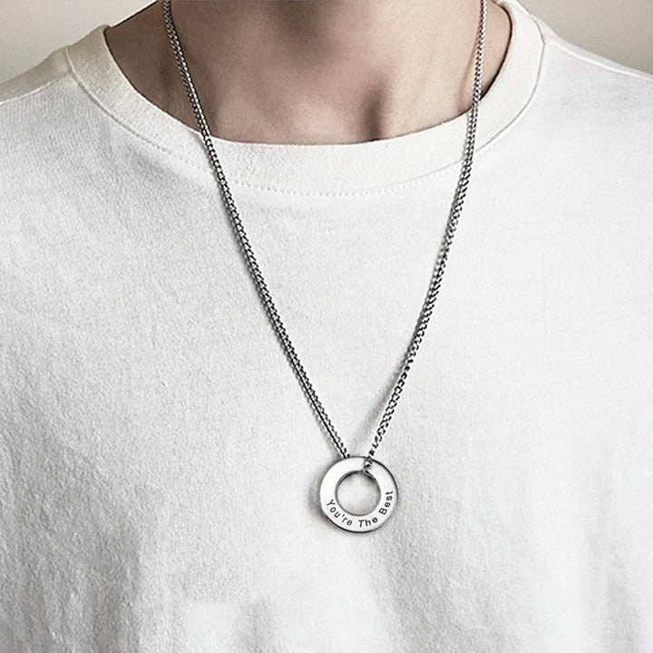Circle Necklace With Names, Mens Personalized Necklace - Oarse