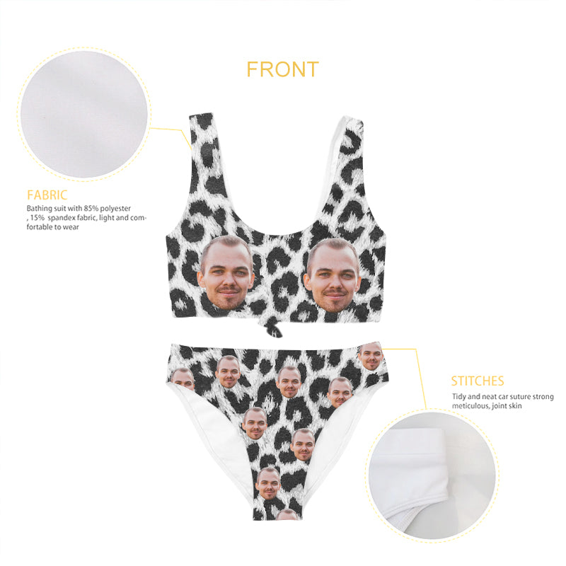 Face Bathing Suit Sexy Leopard Sport Top & High-Waisted Bikini Swimsuit - Oarse
