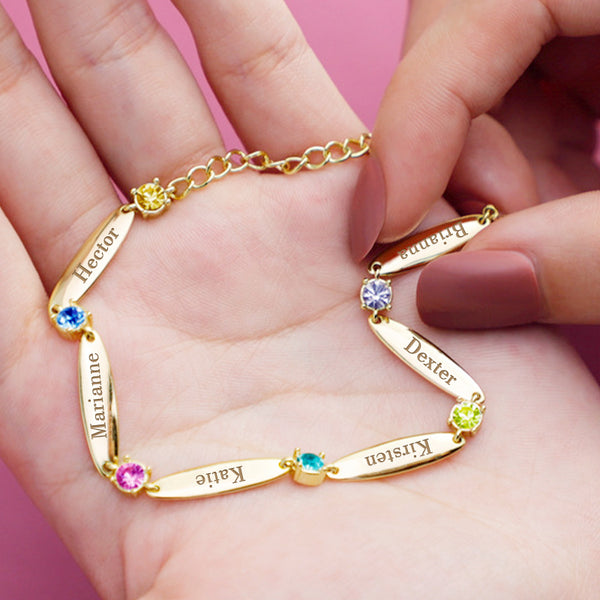Birthstone Personalized Name Bracelets, Bracelets With Names On Them - Oarse