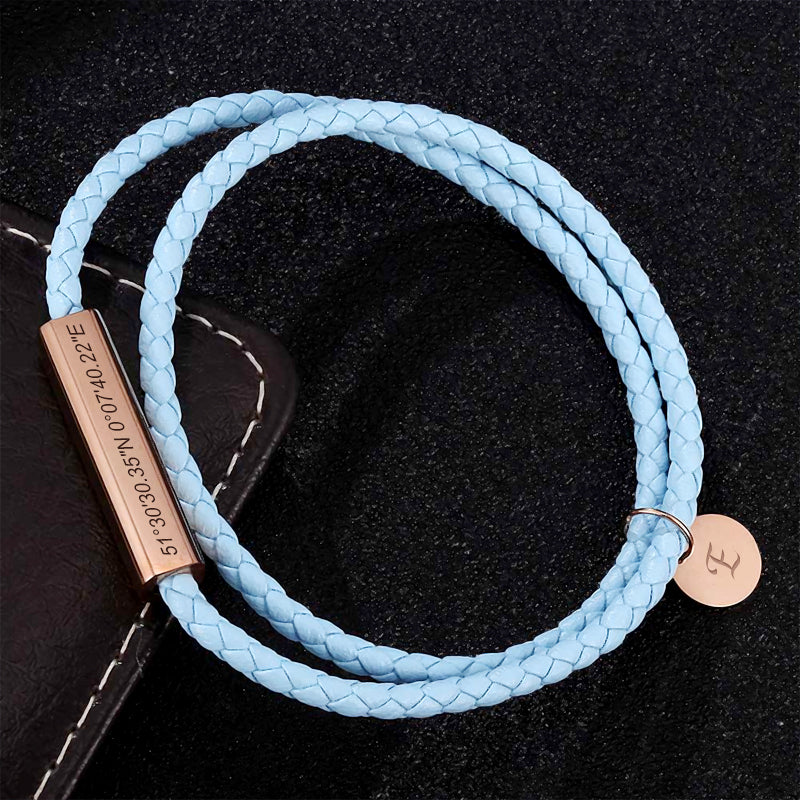 Personalized Leather Coordinate Bracelet Longitude And Latitude Bracelets For Couples - Oarse