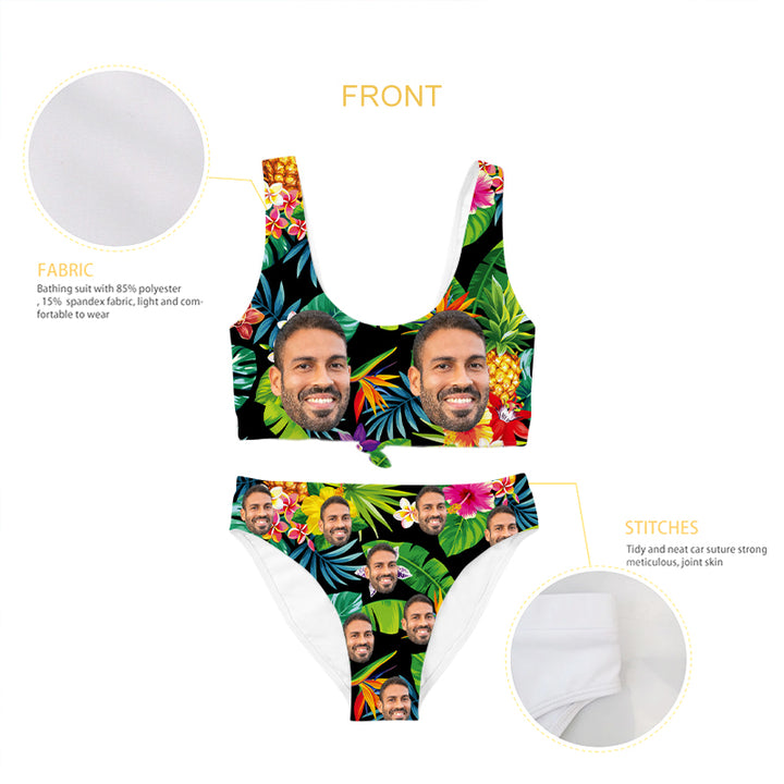 Custom Face Swimsuit Hawaiian Print Bathing Suit - Oarse