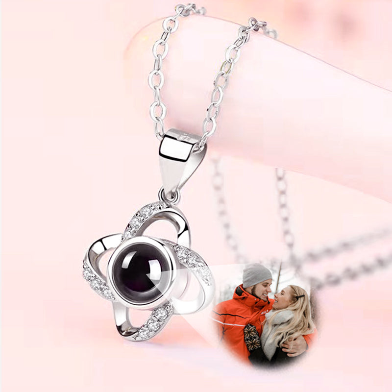 Personalised Photo Projection Necklace, Four Leaf Clover Photo Projection Pendant - Oarse
