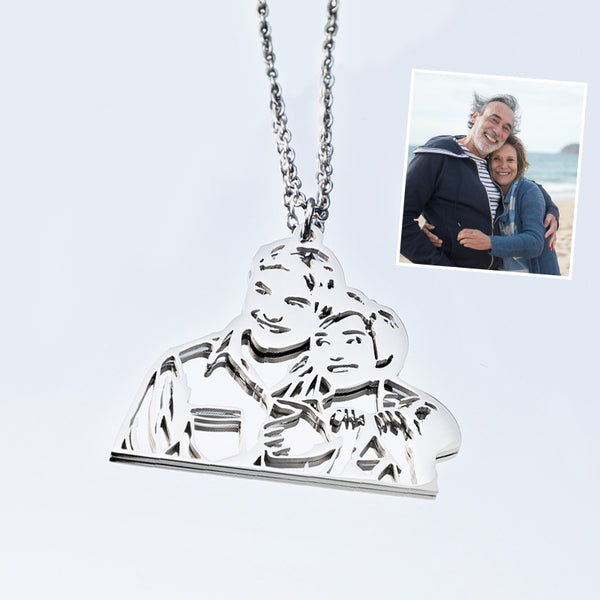 Steel Color Cut Personalized Photo Necklace, Custom Photo Pendant - Oarse