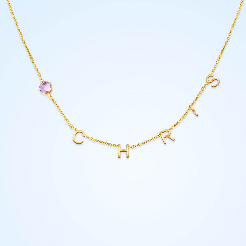 Initials Name Pendant Necklace, Birthstone Customized Name Pendant - Oarse