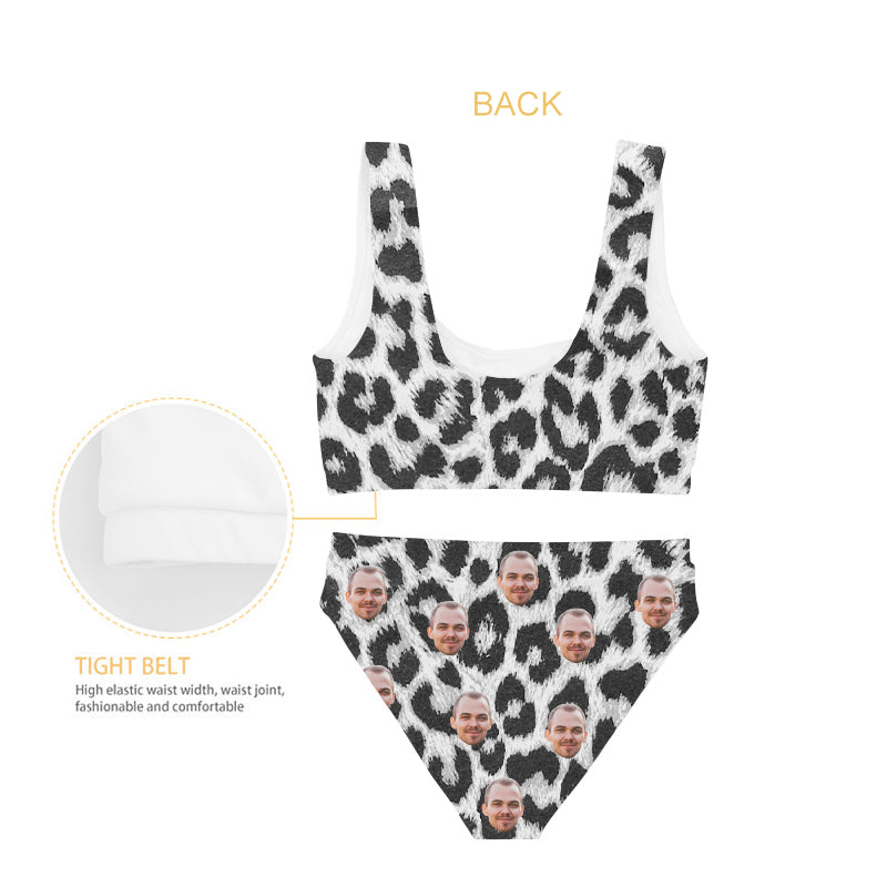 Face Bathing Suit Sexy Leopard Sport Top & High-Waisted Bikini Swimsuit - Oarse