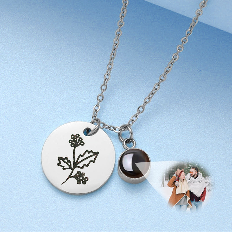 Projection Necklace Photo,Disc Necklace Birthday Flower Custom Made Necklace - Oarse