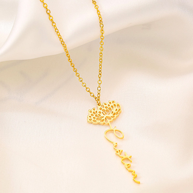Birthday Flower Necklace Custom Name Pendant Necklace - Oarse