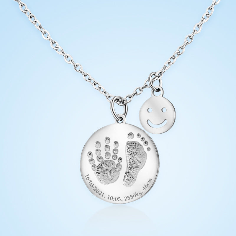 Baby Birth Card Name Engraved Necklace, Smile Personalized Memorial Jewelry - Oarse