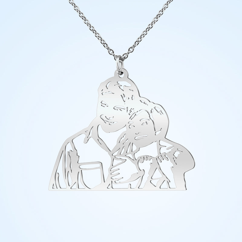 Steel Color Cut Personalized Photo Necklace, Custom Photo Pendant - Oarse