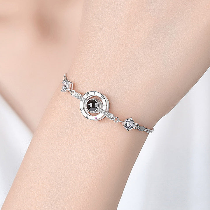 Round Shape Personalized Photo Projection Bracelet 925 Silver, Anniversary Jewelery For Her - Oarse