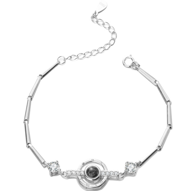 Round Shape Personalized Photo Projection Bracelet 925 Silver, Anniversary Jewelery For Her - Oarse