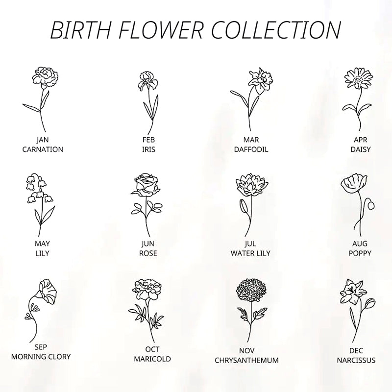 Birthday Flower Necklace Custom Name Pendant Necklace - Oarse