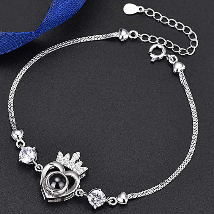 Crown Photo Projection Bracelet, Heart Sterling Silver Personalised Bracelet For Girlfriend - Oarse