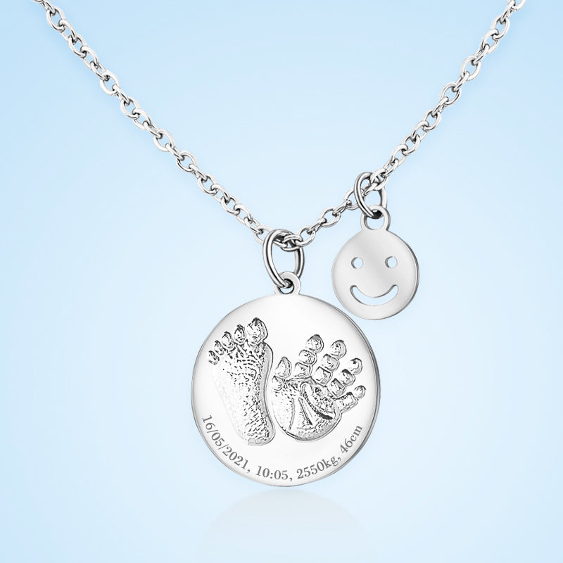 Baby Birth Card Name Engraved Necklace, Smile Personalized Memorial Jewelry - Oarse