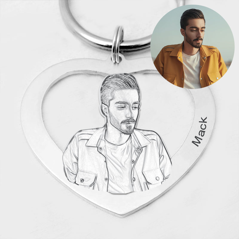 Sterling Silver Heart Memorial Keychain With Picture Engraved - Oarse